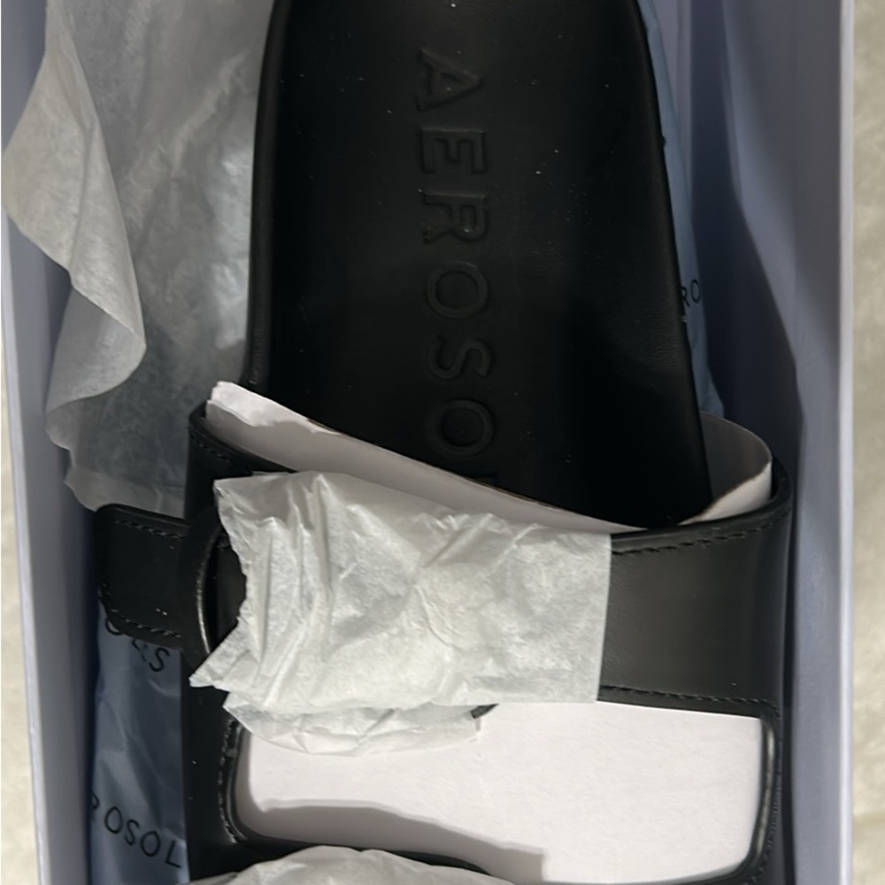 AEROSOLES Black Leather Slides